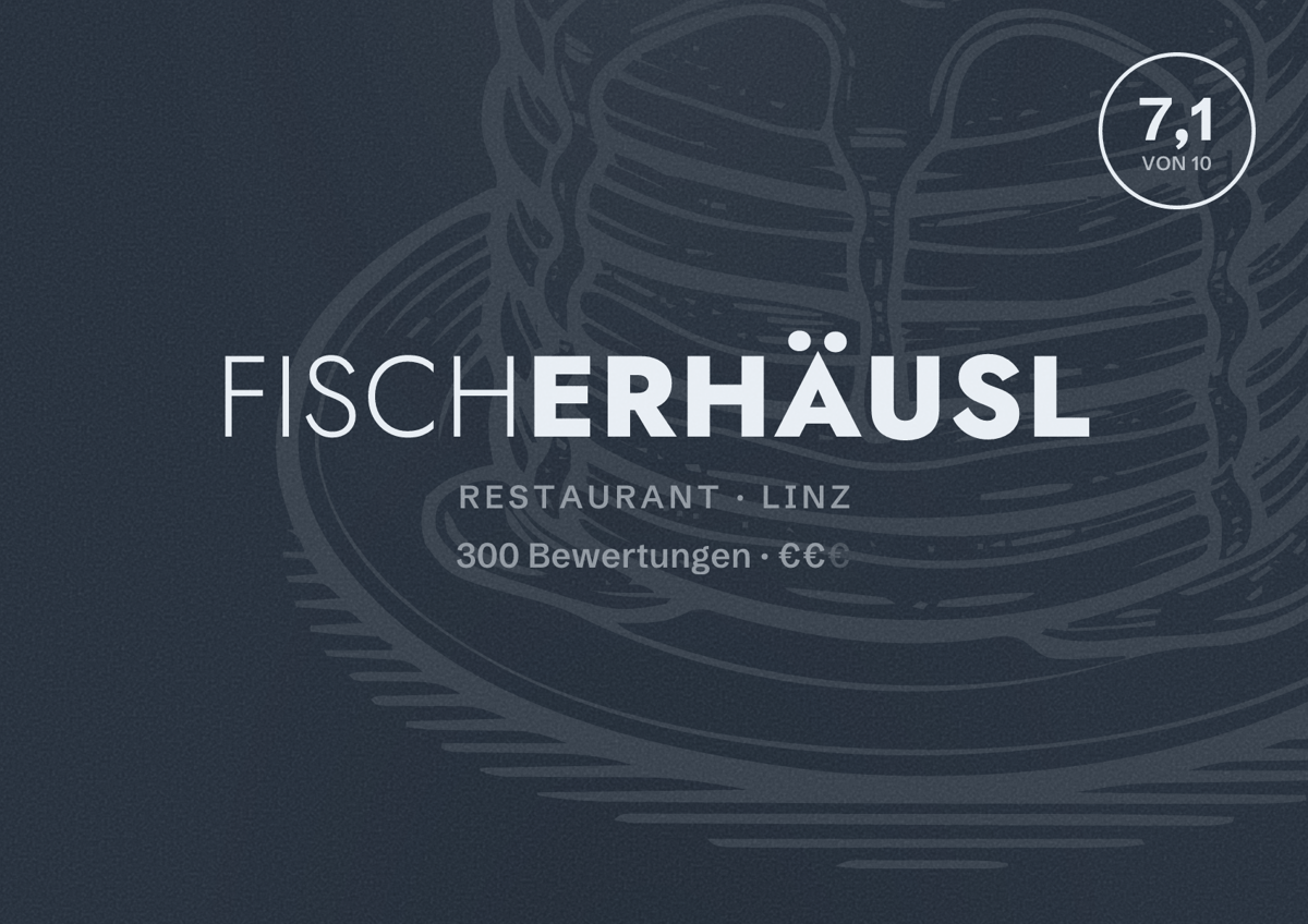 Illustriertes Poster von Fischerhäusl, Restaurant in Linz: Bewertung 7,1 von 10 aus 300 Bewertungen, Preisniveau €€