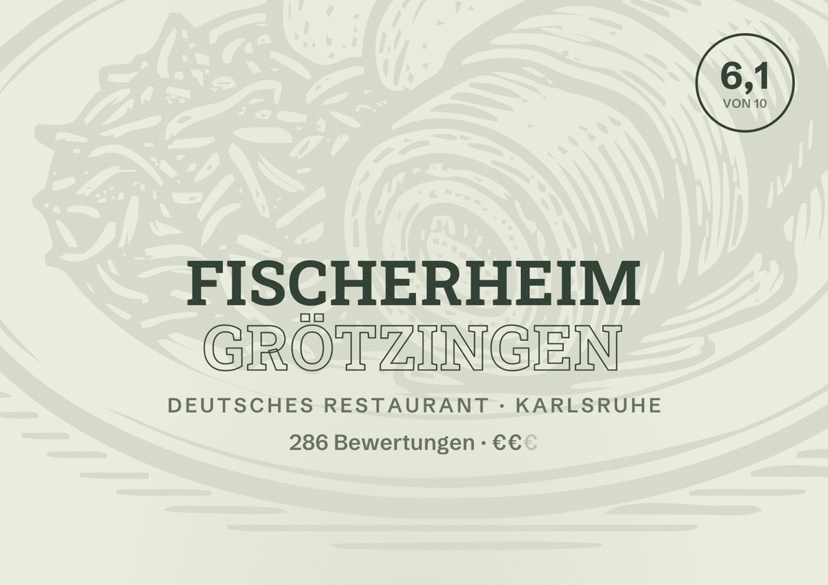 Illustriertes Poster von Fischerheim Grötzingen, Deutsches Restaurant in Karlsruhe: Bewertung 6,1 von 10 aus 286 Bewertungen, Preisniveau €€
