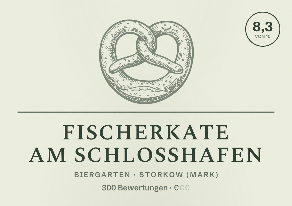 Illustriertes Poster von Fischerkate am Schlosshafen, Biergarten in Storkow (Mark): Bewertung 8,3 von 10 aus 300 Bewertungen, Preisniveau €