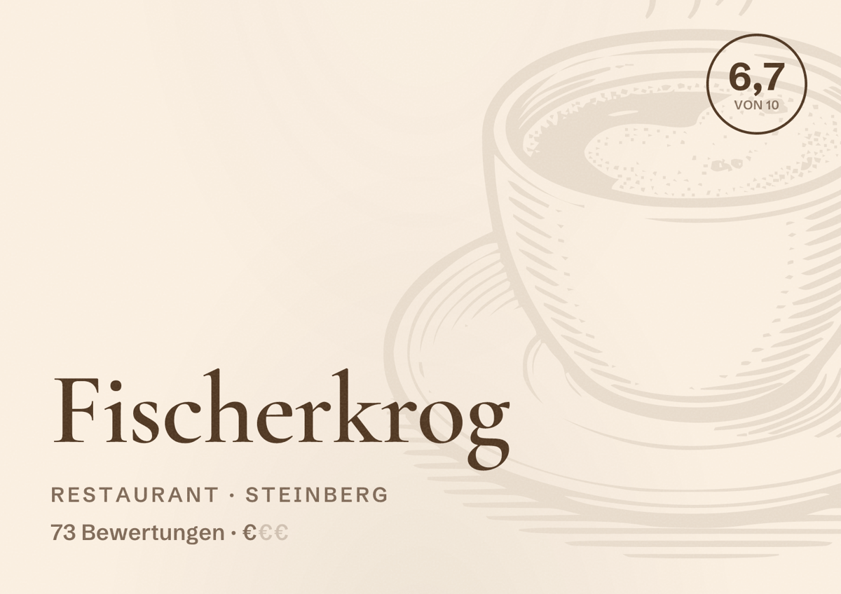 Illustriertes Poster von Fischerkrog, Restaurant in Steinberg: Bewertung 6,7 von 10 aus 73 Bewertungen, Preisniveau €