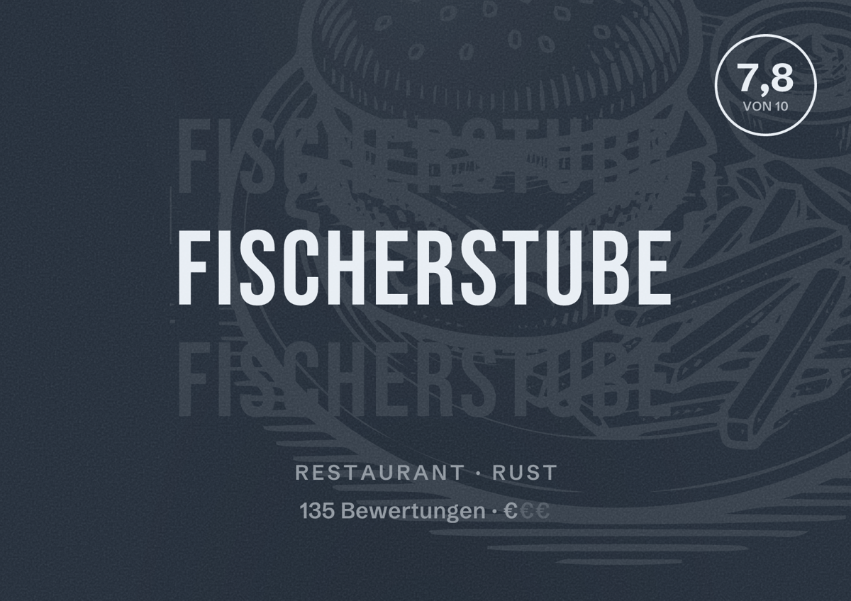 Illustriertes Poster von Fischerstube, Restaurant in Rust: Bewertung 7,8 von 10 aus 135 Bewertungen, Preisniveau €
