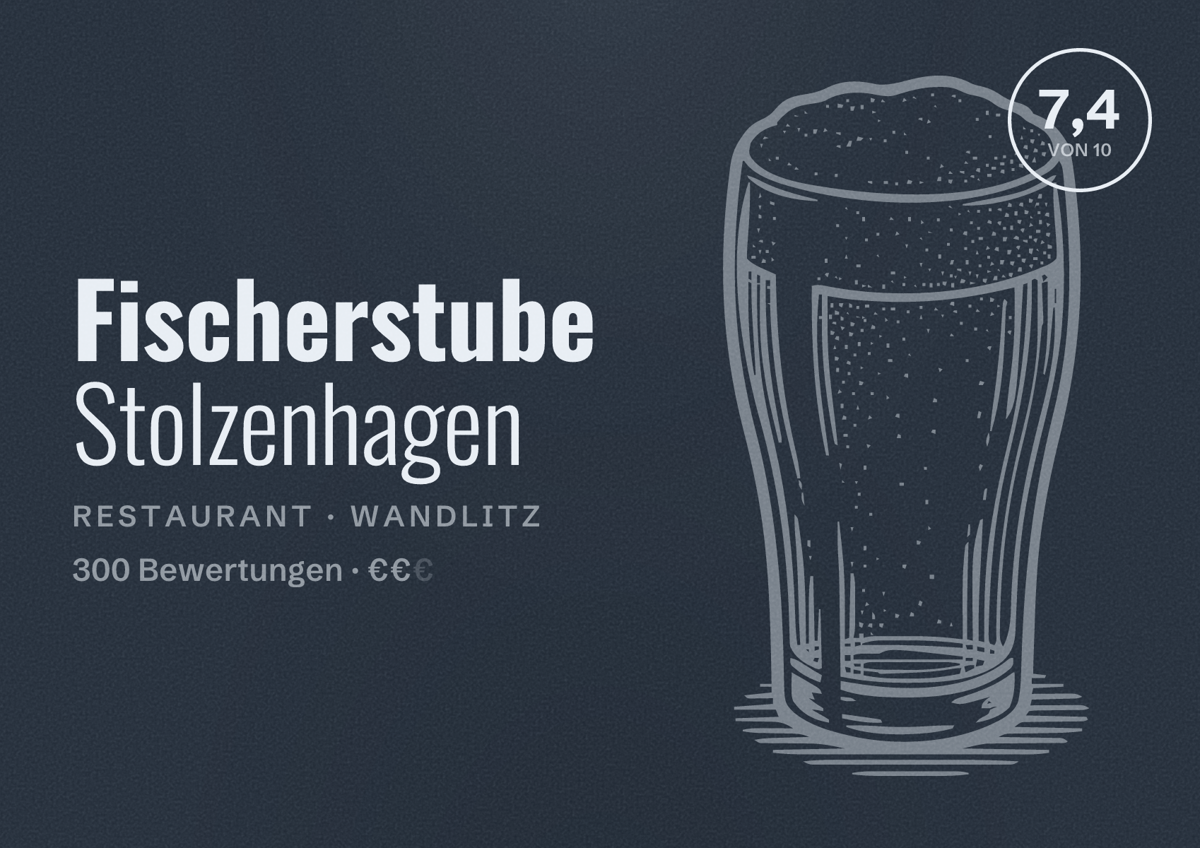 Illustriertes Poster von Fischerstube Stolzenhagen, Restaurant in Wandlitz: Bewertung 7,4 von 10 aus 300 Bewertungen, Preisniveau €€