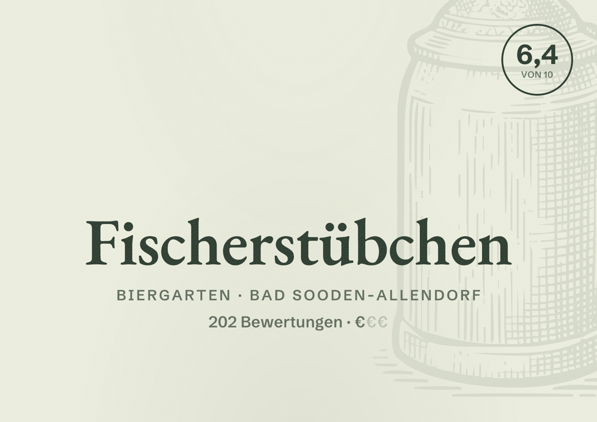 Illustriertes Poster von Fischerstübchen, Biergarten in Bad Sooden-Allendorf: Bewertung 6,4 von 10 aus 202 Bewertungen, Preisniveau €