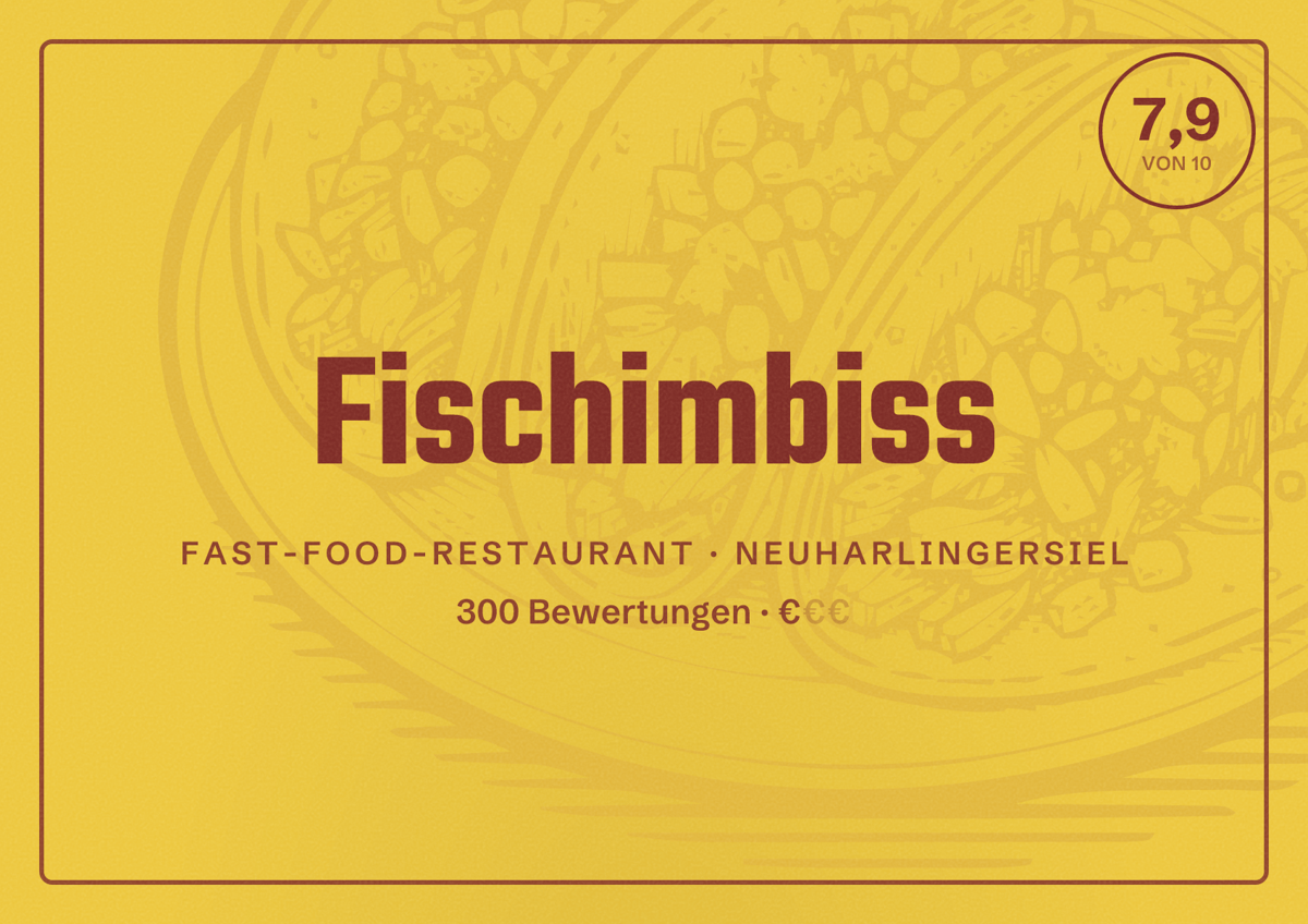 Illustriertes Poster von Fischimbiss, Fast-Food-Restaurant in Neuharlingersiel: Bewertung 7,9 von 10 aus 300 Bewertungen, Preisniveau €
