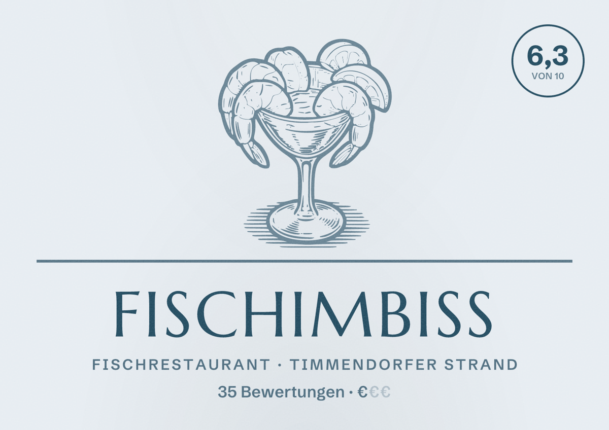 Illustriertes Poster von Fischimbiss, Fischrestaurant in Timmendorfer Strand: Bewertung 6,3 von 10 aus 35 Bewertungen, Preisniveau €
