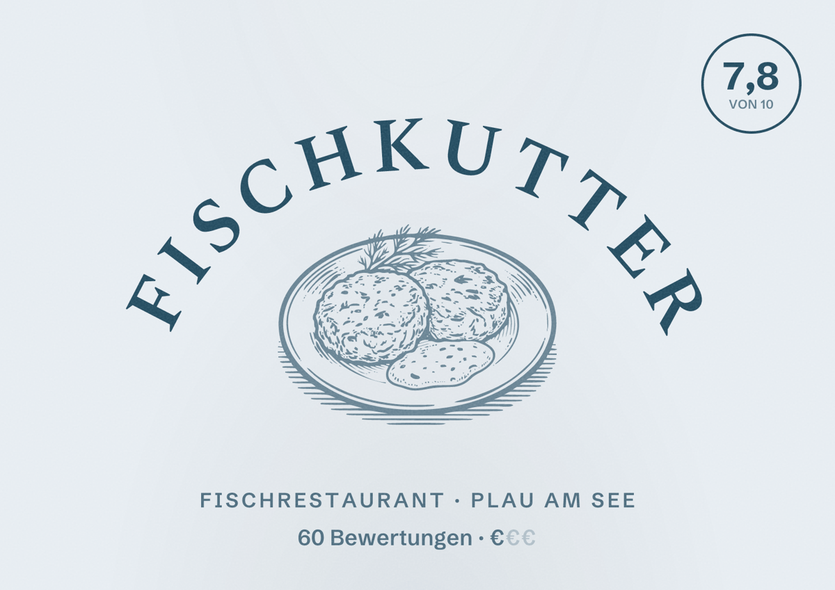 Illustriertes Poster von Fischkutter, Fischrestaurant in Plau am See: Bewertung 7,8 von 10 aus 60 Bewertungen, Preisniveau €