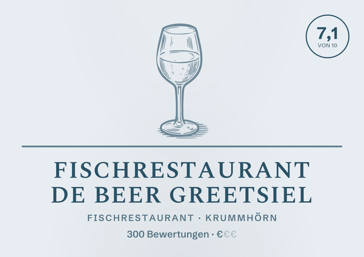 Illustriertes Poster von Fischrestaurant de Beer Greetsiel, Fischrestaurant in Krummhörn: Bewertung 7,1 von 10 aus 300 Bewertungen, Preisniveau €