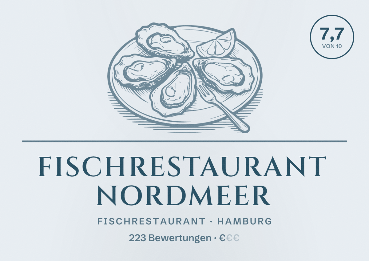 Illustriertes Poster von Fischrestaurant Nordmeer, Fischrestaurant in Hamburg: Bewertung 7,7 von 10 aus 223 Bewertungen, Preisniveau €