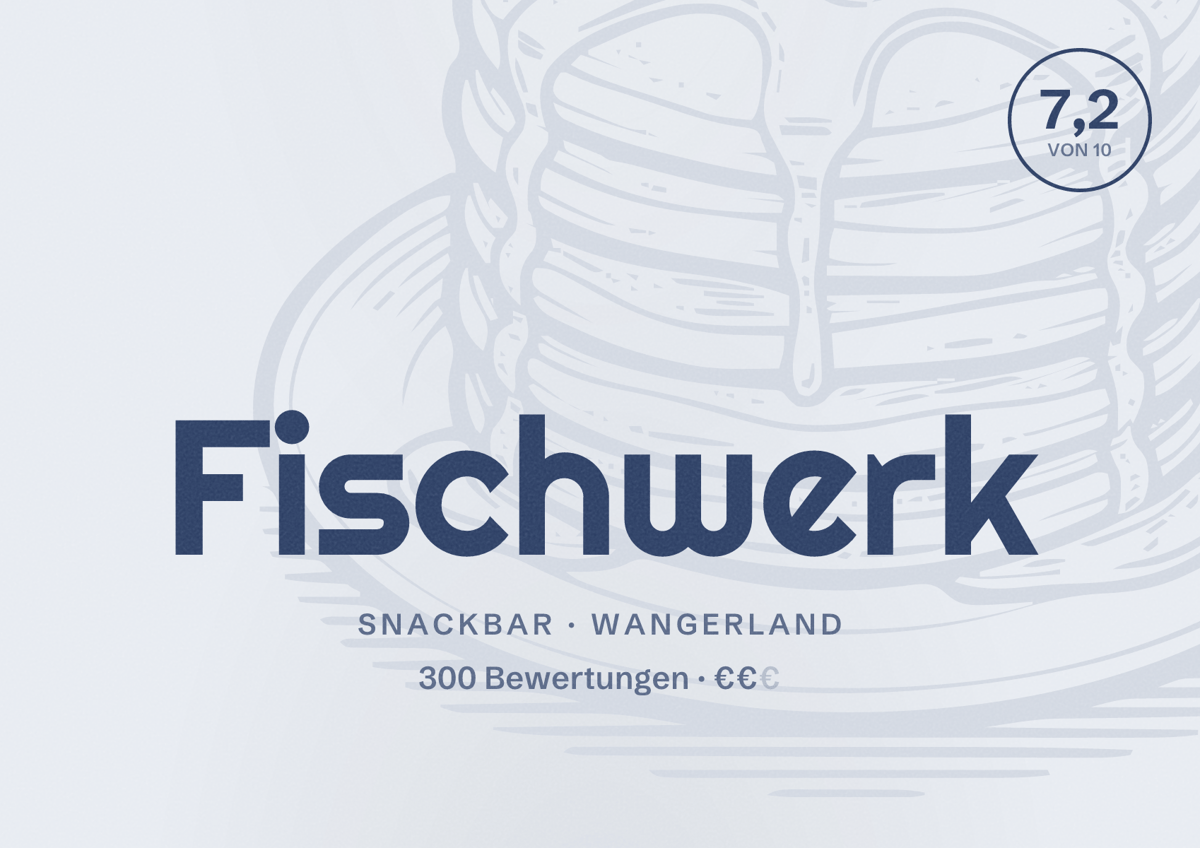 Illustriertes Poster von Fischwerk, Snackbar in Wangerland: Bewertung 7,2 von 10 aus 300 Bewertungen, Preisniveau €€