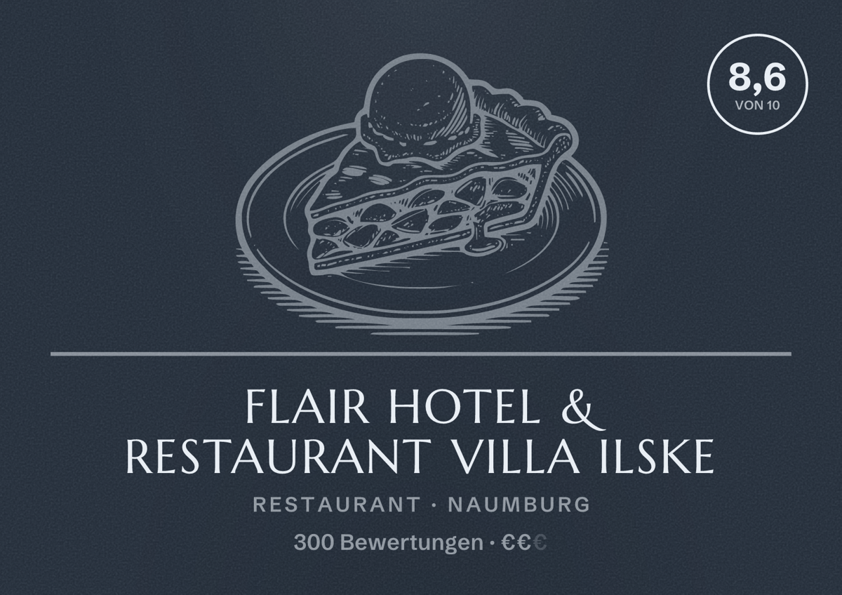 Illustriertes Poster von Flair Hotel & Restaurant Villa Ilske, Restaurant in Naumburg: Bewertung 8,6 von 10 aus 300 Bewertungen, Preisniveau €€