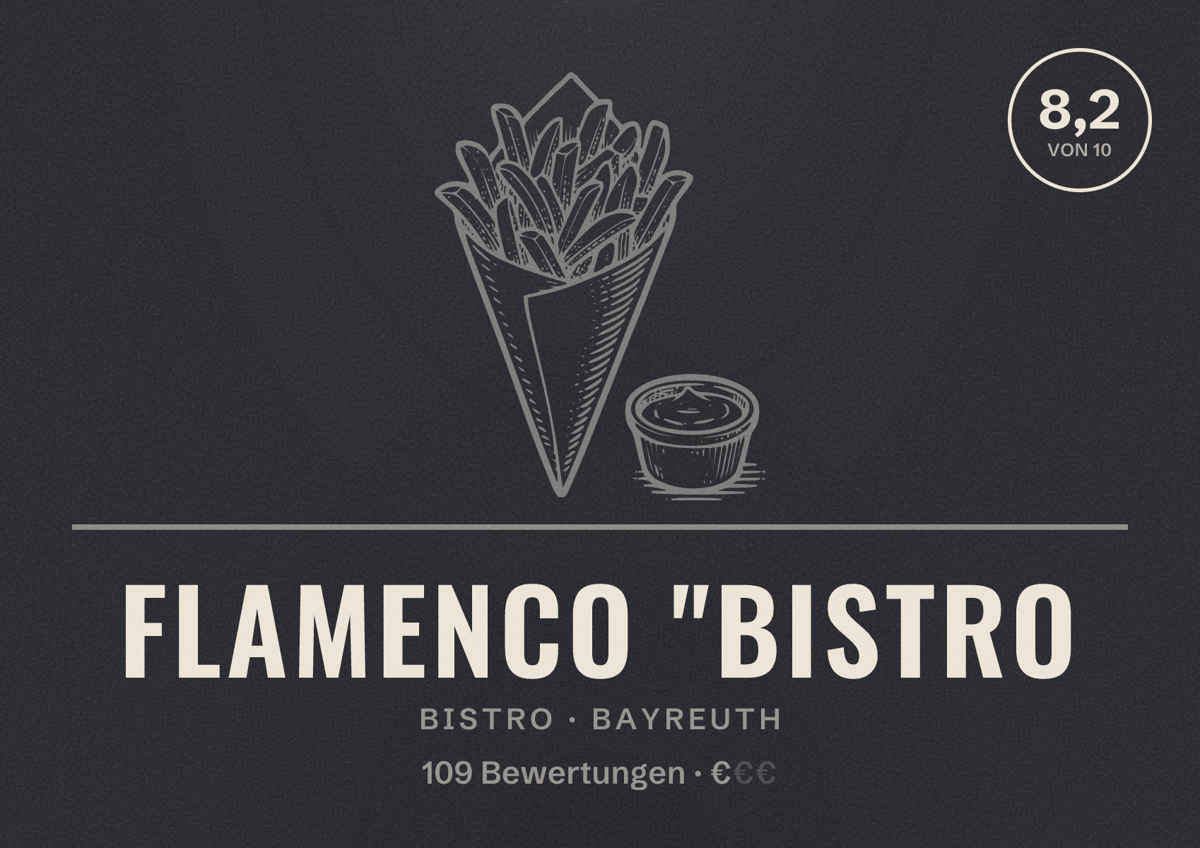 Illustriertes Poster von Flamenco "Bistro, Bistro in Bayreuth: Bewertung 8,2 von 10 aus 109 Bewertungen, Preisniveau €