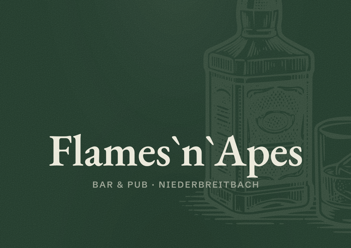 Illustriertes Poster von Flames`n`Apes, Bar & Pub in Niederbreitbach