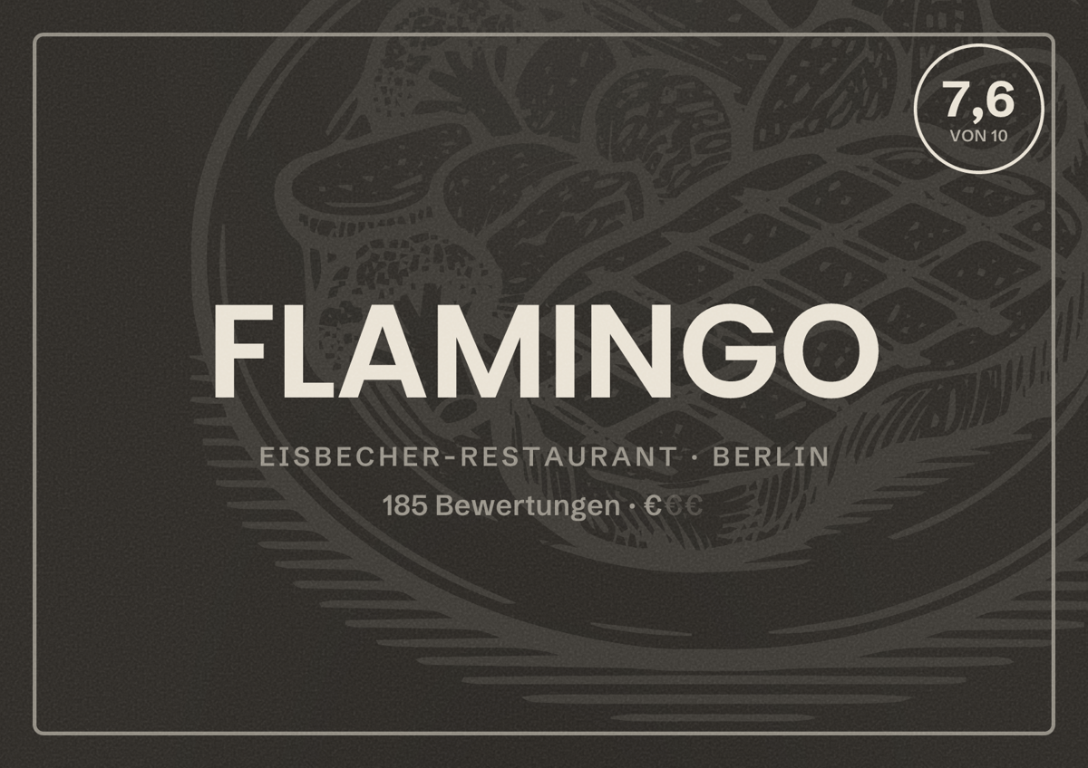 Illustriertes Poster von FLAMINGO, Eisbecher-Restaurant in Berlin: Bewertung 7,6 von 10 aus 185 Bewertungen, Preisniveau €
