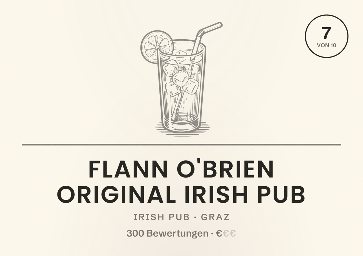 Illustriertes Poster von Flann O'Brien Original Irish Pub, Irish Pub in Graz: Bewertung 7 von 10 aus 300 Bewertungen, Preisniveau €