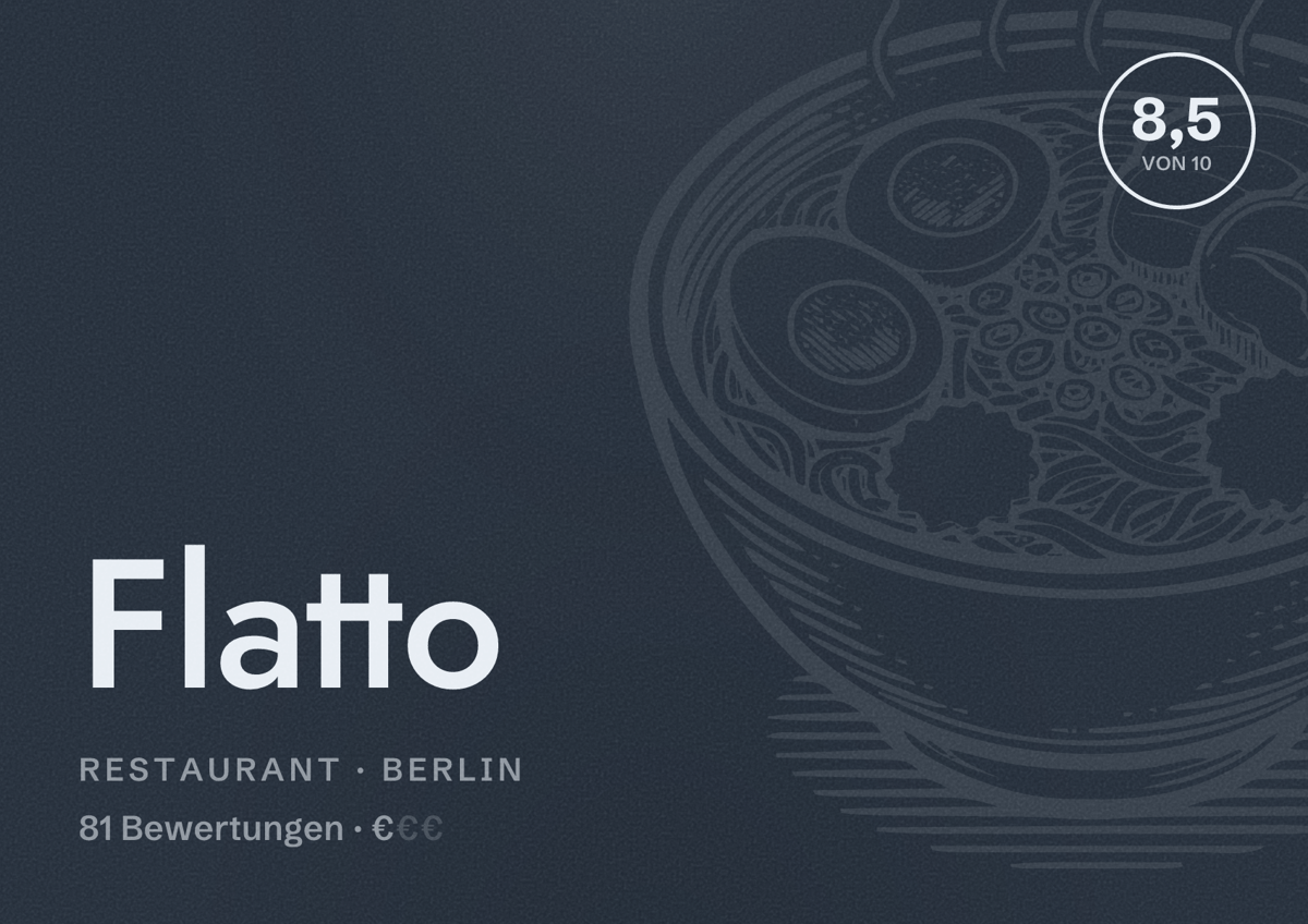Illustriertes Poster von Flatto, Restaurant in Berlin: Bewertung 8,5 von 10 aus 81 Bewertungen, Preisniveau €