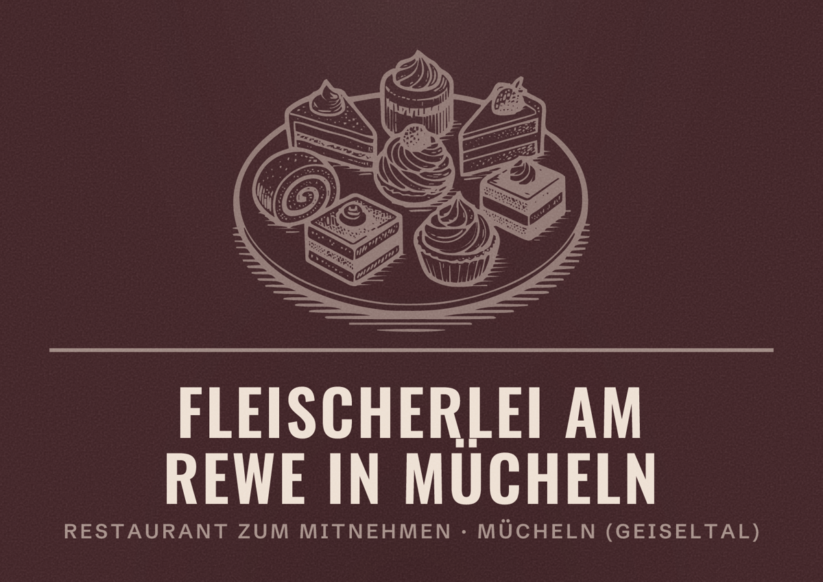 Illustriertes Poster von Fleischerlei am Rewe in Mücheln, Restaurant zum Mitnehmen in Mücheln (Geiseltal)