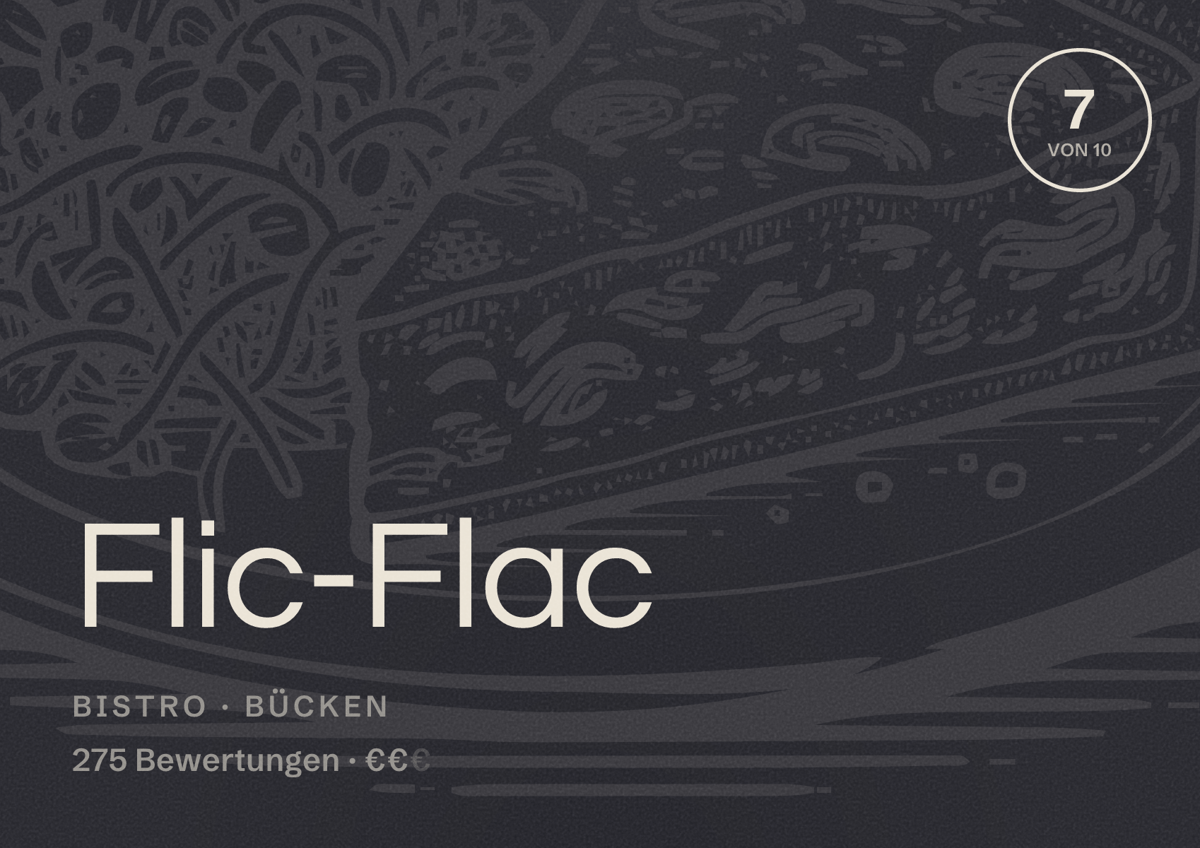 Illustriertes Poster von Flic-Flac, Bistro in Bücken: Bewertung 7 von 10 aus 275 Bewertungen, Preisniveau €€