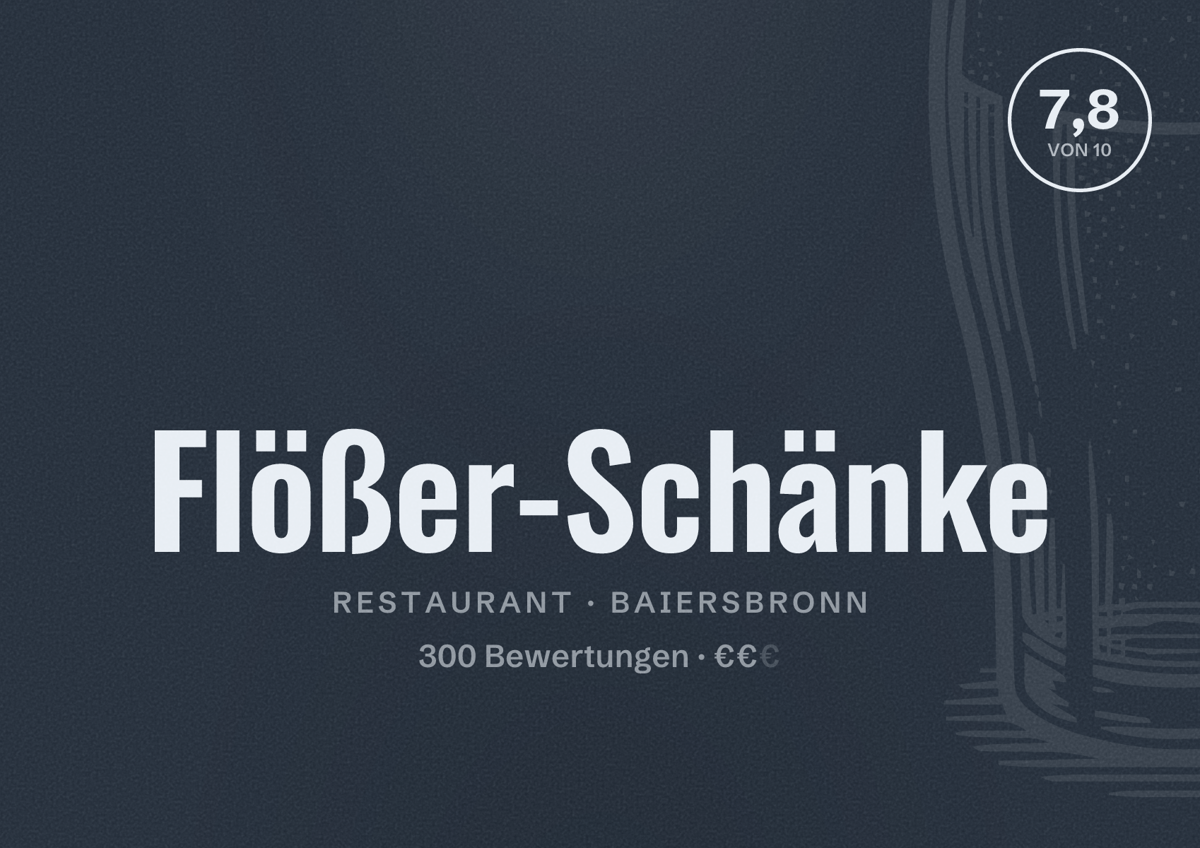 Illustriertes Poster von Flößer-Schänke, Restaurant in Baiersbronn: Bewertung 7,8 von 10 aus 300 Bewertungen, Preisniveau €€