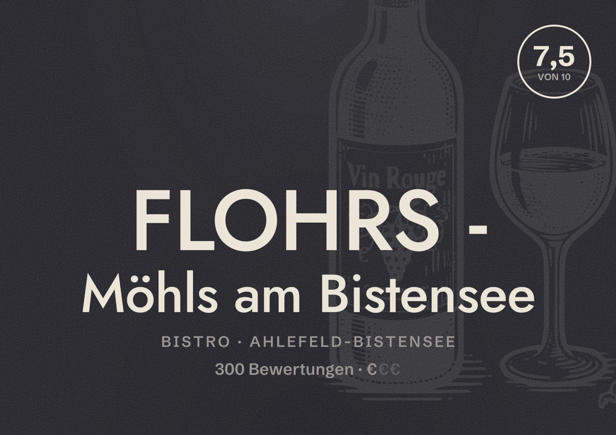 Illustriertes Poster von FLOHRS - Möhls am Bistensee, Bistro in Ahlefeld-Bistensee: Bewertung 7,5 von 10 aus 300 Bewertungen, Preisniveau €