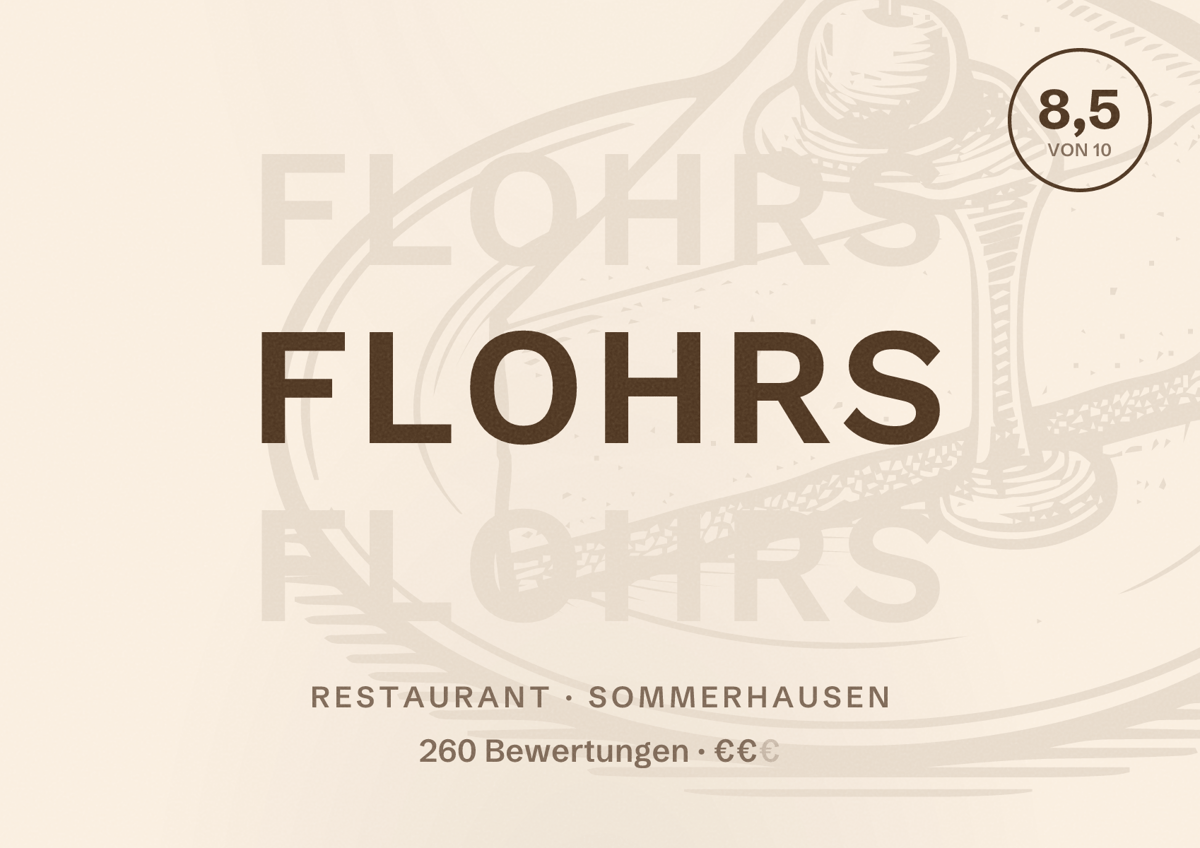 Illustriertes Poster von Flohrs, Restaurant in Sommerhausen: Bewertung 8,5 von 10 aus 260 Bewertungen, Preisniveau €€
