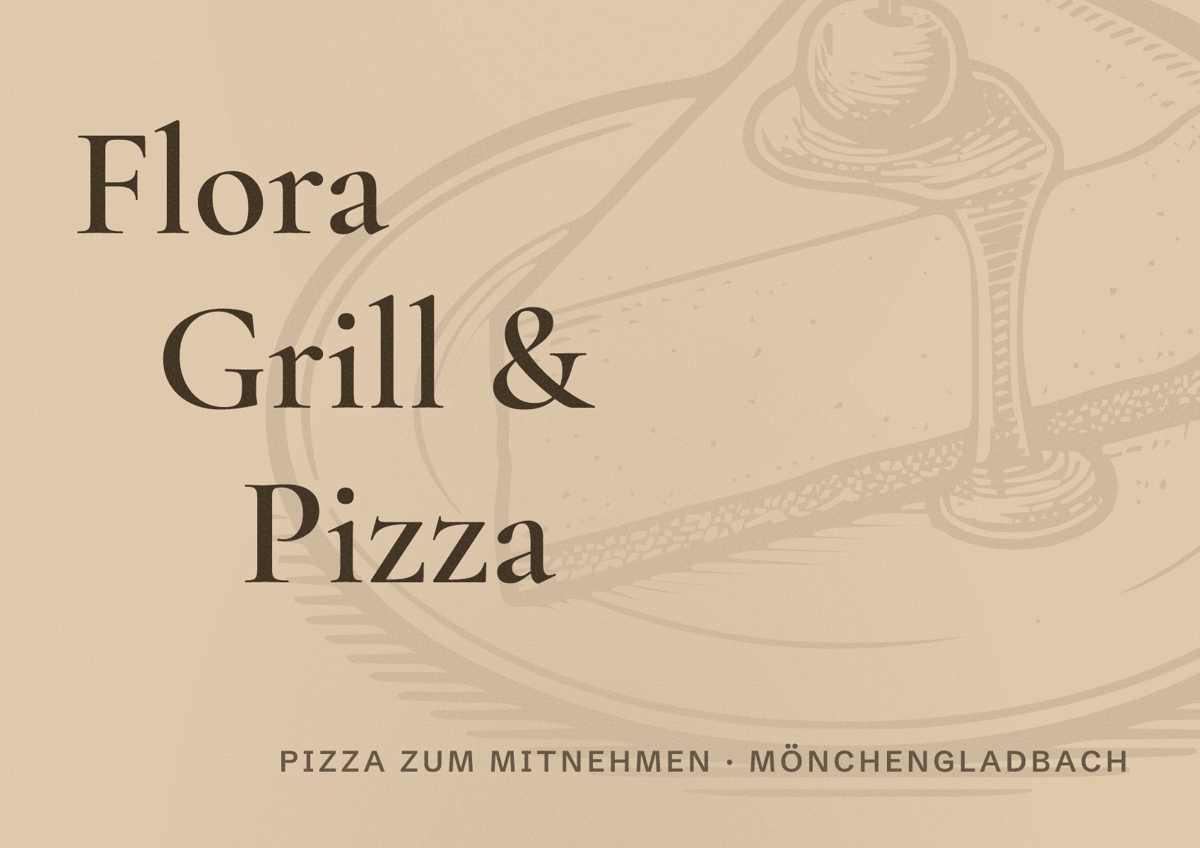 Illustriertes Poster von Flora Grill & Pizza, Pizza zum Mitnehmen in Mönchengladbach