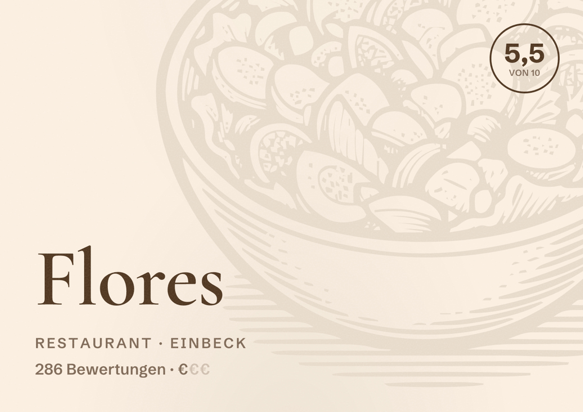 Illustriertes Poster von Flores, Restaurant in Einbeck: Bewertung 5,5 von 10 aus 286 Bewertungen, Preisniveau €