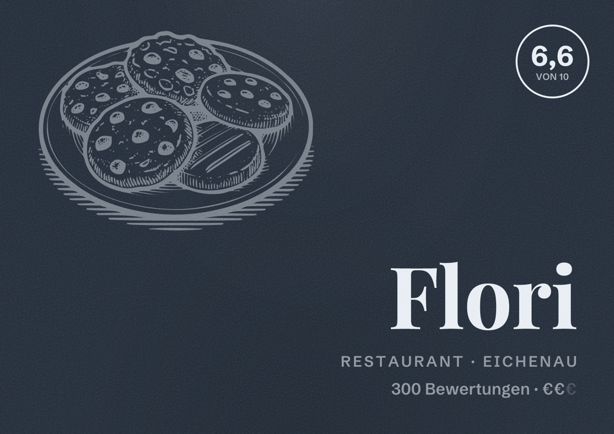 Illustriertes Poster von Flori, Restaurant in Eichenau: Bewertung 6,6 von 10 aus 300 Bewertungen, Preisniveau €€