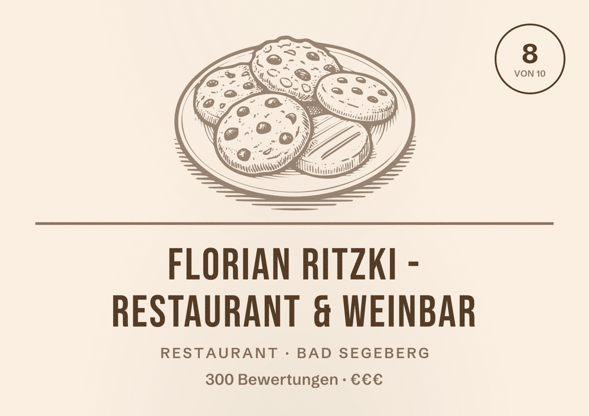 Illustriertes Poster von Florian Ritzki - Restaurant & Weinbar, Restaurant in Bad Segeberg: Bewertung 8 von 10 aus 300 Bewertungen, Preisniveau €€€