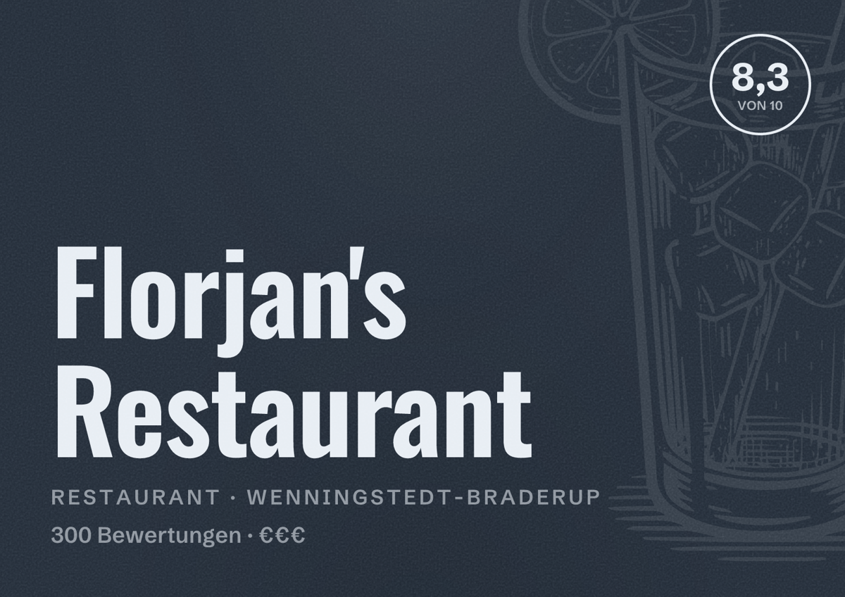 Illustriertes Poster von Florjan's Restaurant, Restaurant in Wenningstedt-Braderup: Bewertung 8,3 von 10 aus 300 Bewertungen, Preisniveau €€€