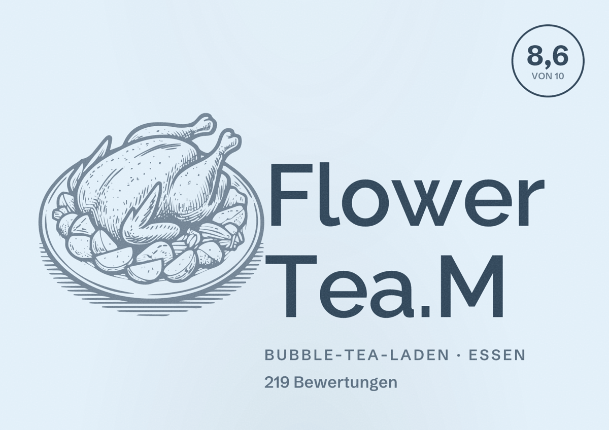 Illustriertes Poster von Flower Tea.M, Bubble-Tea-Laden in Essen: Bewertung 8,6 von 10 aus 219 Bewertungen
