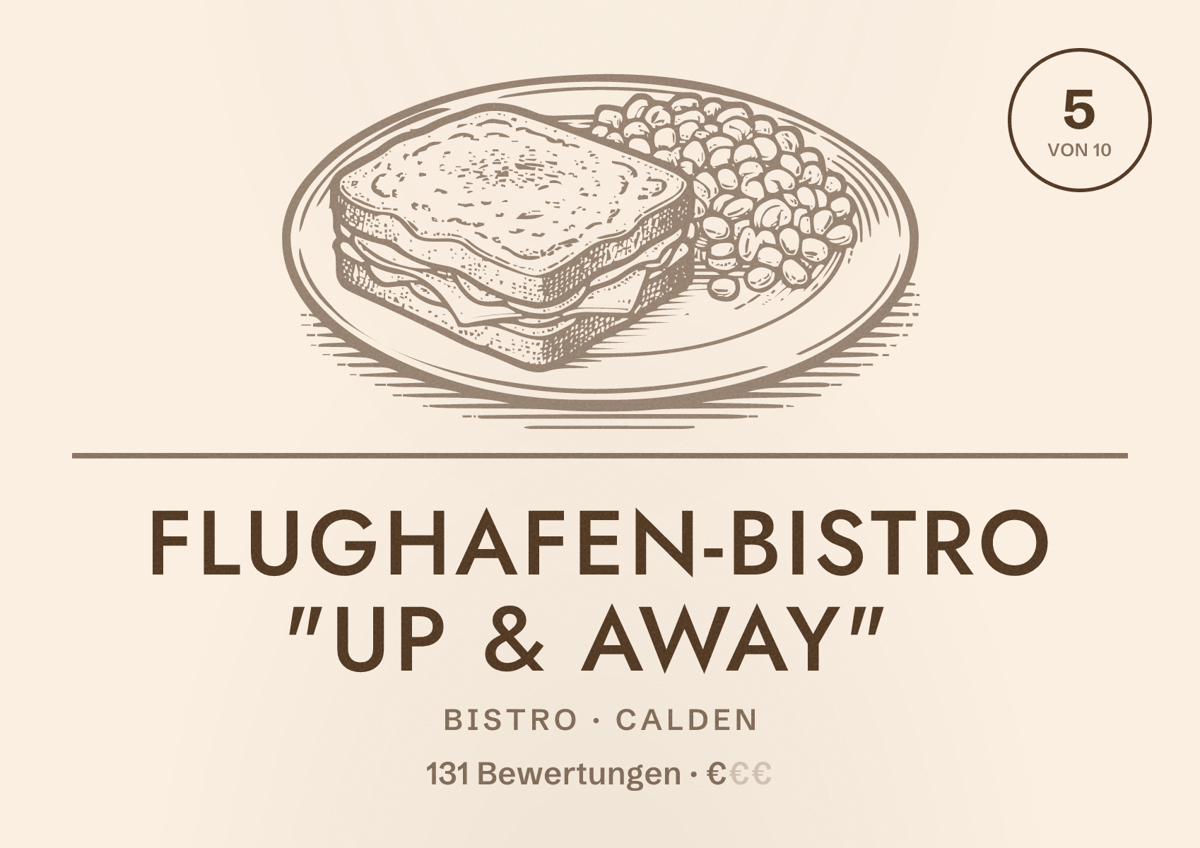 Illustriertes Poster von Flughafen-Bistro "Up & Away", Bistro in Calden: Bewertung 5 von 10 aus 131 Bewertungen, Preisniveau €