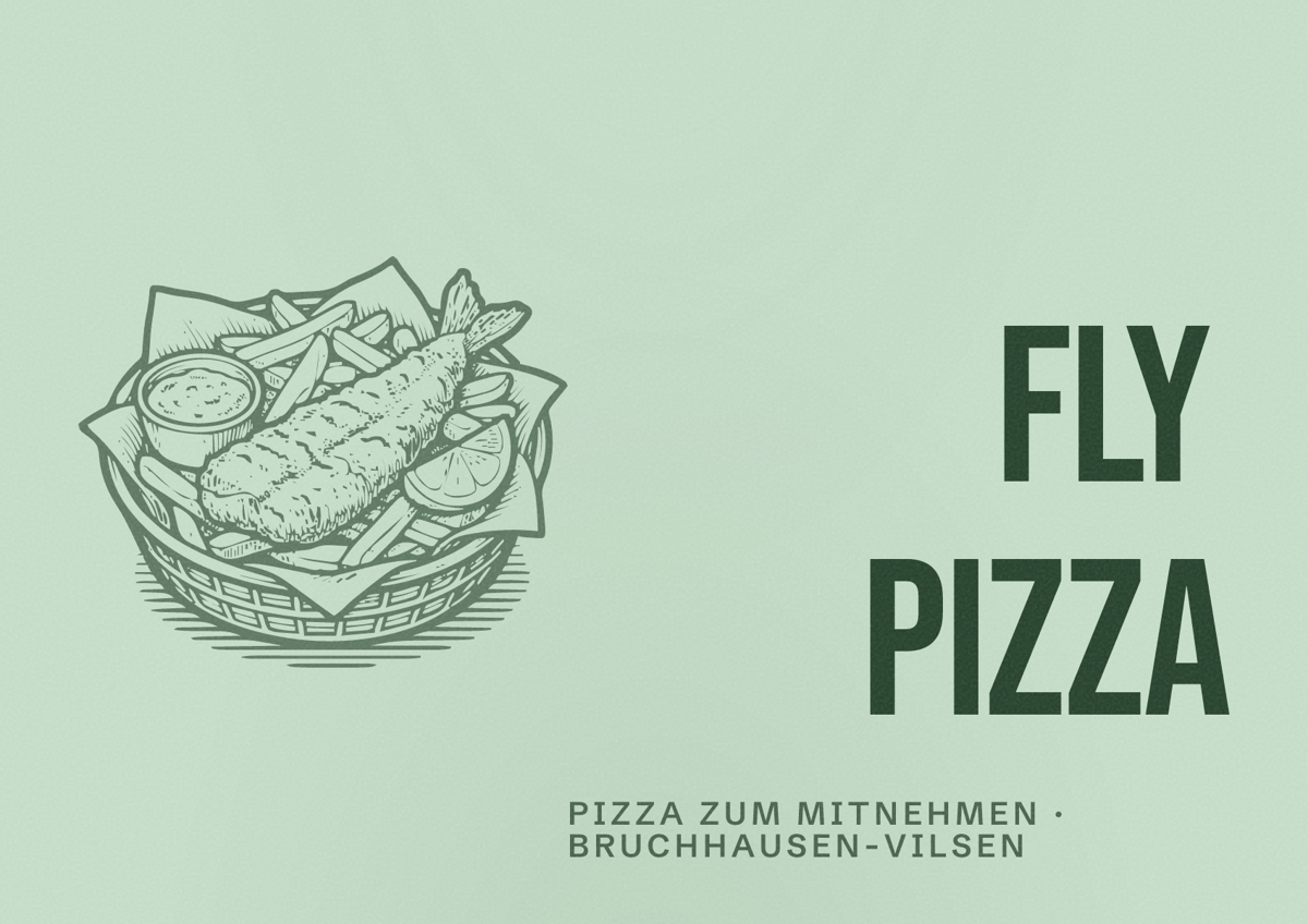 Illustriertes Poster von Fly Pizza, Pizza zum Mitnehmen in Bruchhausen-Vilsen