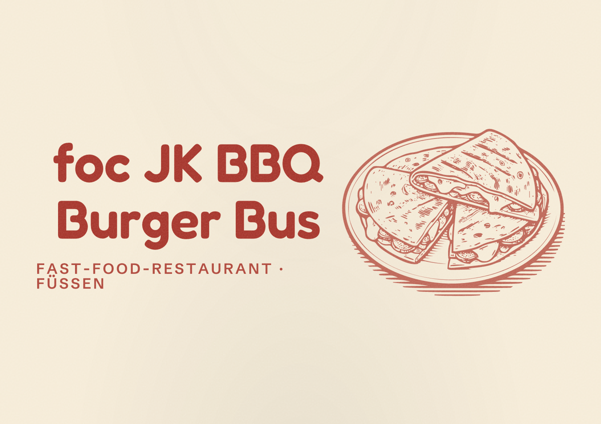 Illustriertes Poster von foc JK BBQ Burger Bus, Fast-Food-Restaurant in Füssen