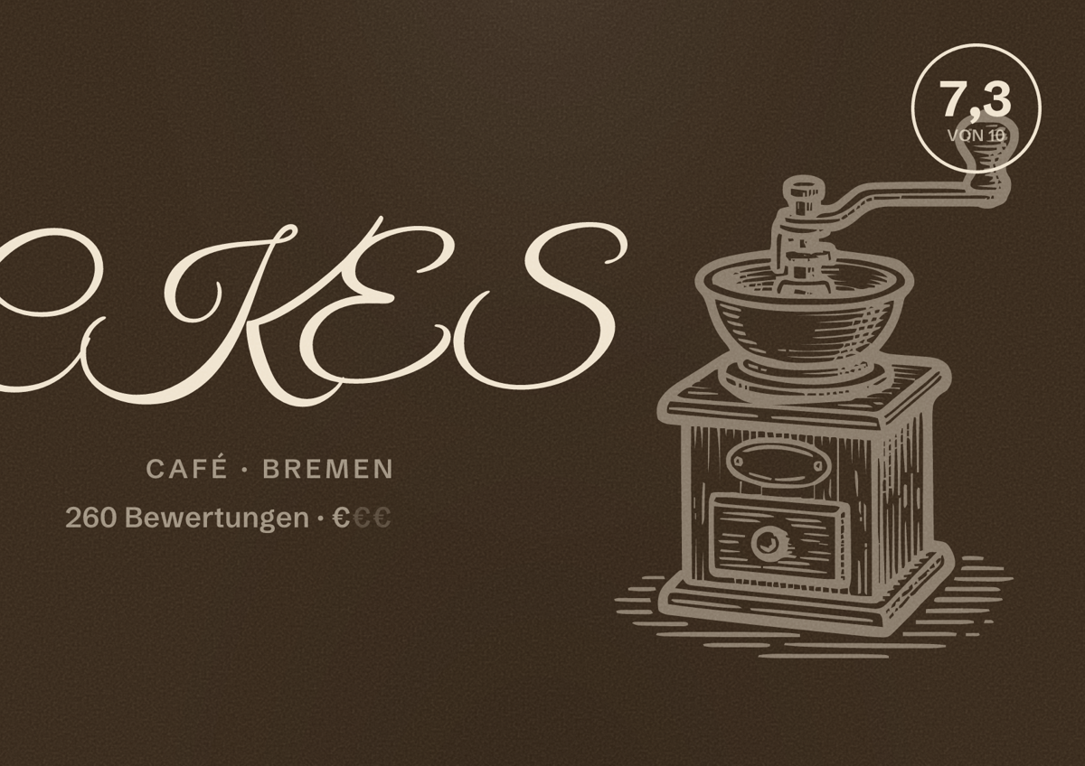Illustriertes Poster von FOCKES, Café in Bremen: Bewertung 7,3 von 10 aus 260 Bewertungen, Preisniveau €