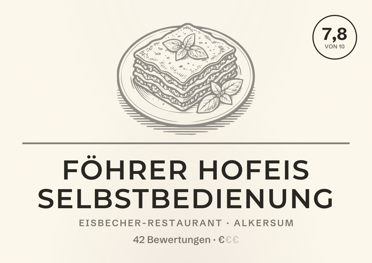 Illustriertes Poster von Föhrer Hofeis Selbstbedienung, Eisbecher-Restaurant in Alkersum: Bewertung 7,8 von 10 aus 42 Bewertungen, Preisniveau €