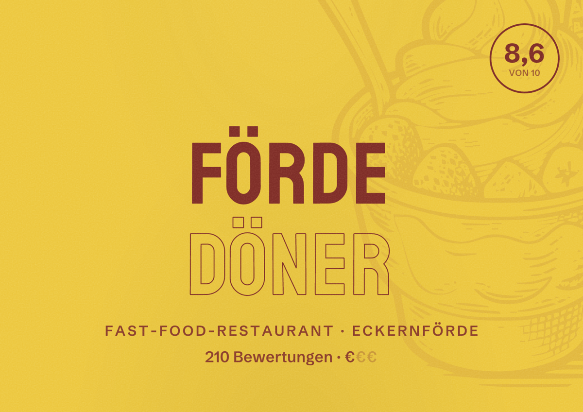 Illustriertes Poster von Förde Döner, Fast-Food-Restaurant in Eckernförde: Bewertung 8,6 von 10 aus 210 Bewertungen, Preisniveau €
