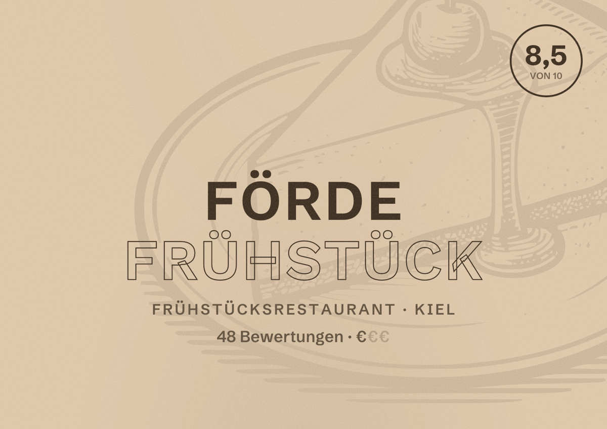 Illustriertes Poster von Förde Frühstück, Frühstücksrestaurant in Kiel: Bewertung 8,5 von 10 aus 48 Bewertungen, Preisniveau €