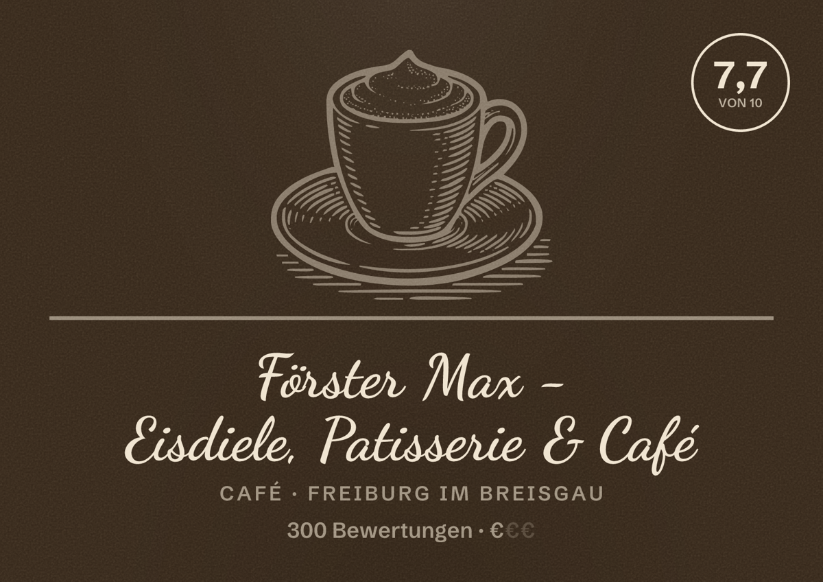 Illustriertes Poster von Förster Max - Eisdiele, Patisserie & Café, Café in Freiburg im Breisgau: Bewertung 7,7 von 10 aus 300 Bewertungen, Preisniveau €