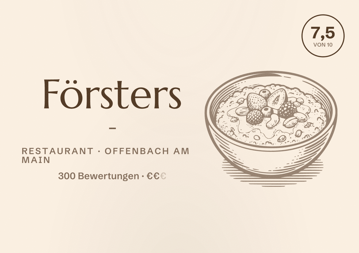Illustriertes Poster von Försters -, Restaurant in Offenbach am Main: Bewertung 7,5 von 10 aus 300 Bewertungen, Preisniveau €€
