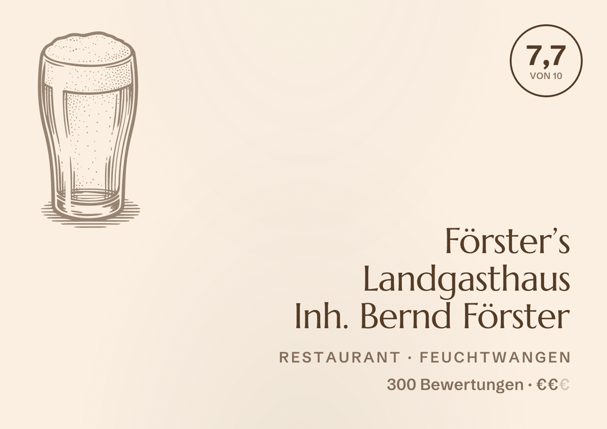 Illustriertes Poster von Förster’s Landgasthaus Inh. Bernd Förster, Restaurant in Feuchtwangen: Bewertung 7,7 von 10 aus 300 Bewertungen, Preisniveau €€