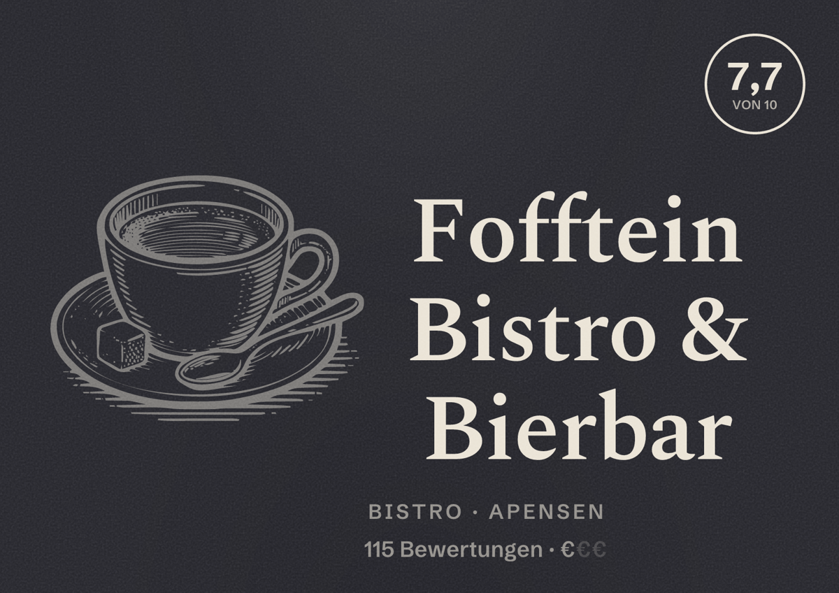 Illustriertes Poster von Fofftein Bistro & Bierbar, Bistro in Apensen: Bewertung 7,7 von 10 aus 115 Bewertungen, Preisniveau €