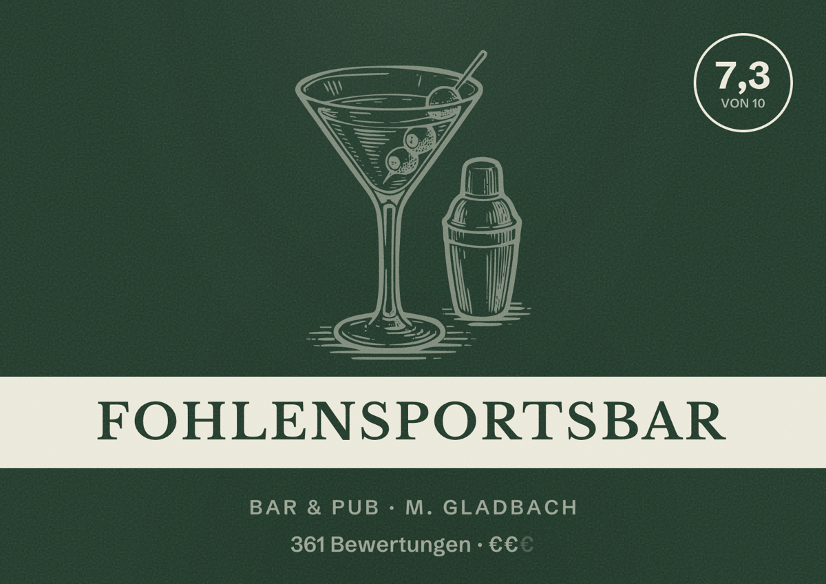 Illustriertes Poster von FohlenSportsbar, Bar & Pub in M. Gladbach: Bewertung 7,3 von 10 aus 361 Bewertungen, Preisniveau €€