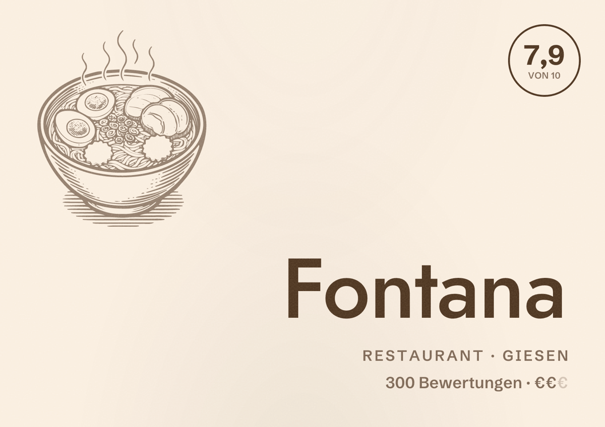 Illustriertes Poster von Fontana, Restaurant in Giesen: Bewertung 7,9 von 10 aus 300 Bewertungen, Preisniveau €€