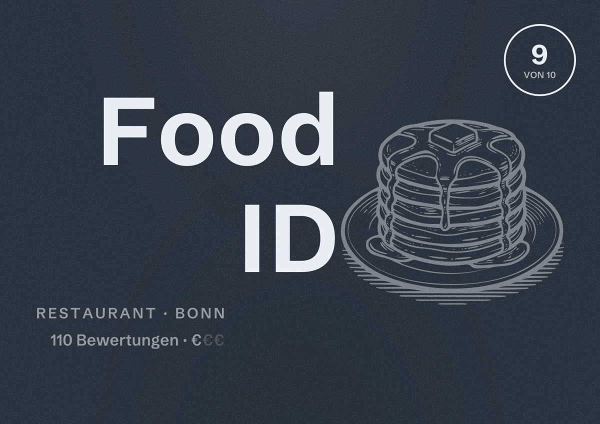 Illustriertes Poster von Food ID, Restaurant in Bonn: Bewertung 9 von 10 aus 110 Bewertungen, Preisniveau €