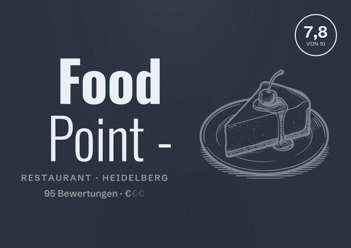 Illustriertes Poster von Food Point -, Restaurant in Heidelberg: Bewertung 7,8 von 10 aus 95 Bewertungen, Preisniveau €