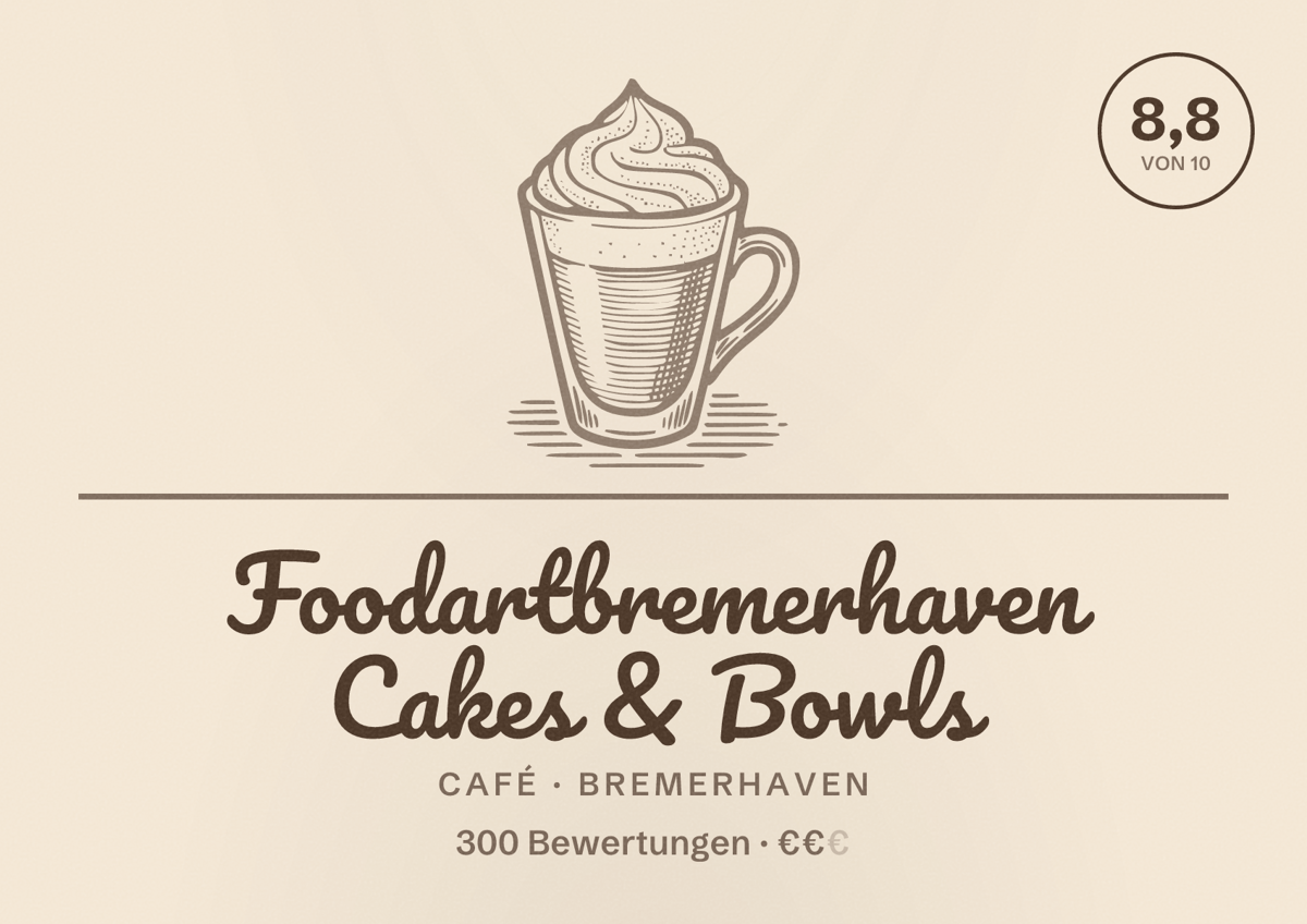 Illustriertes Poster von Foodartbremerhaven Cakes & Bowls, Café in Bremerhaven: Bewertung 8,8 von 10 aus 300 Bewertungen, Preisniveau €€