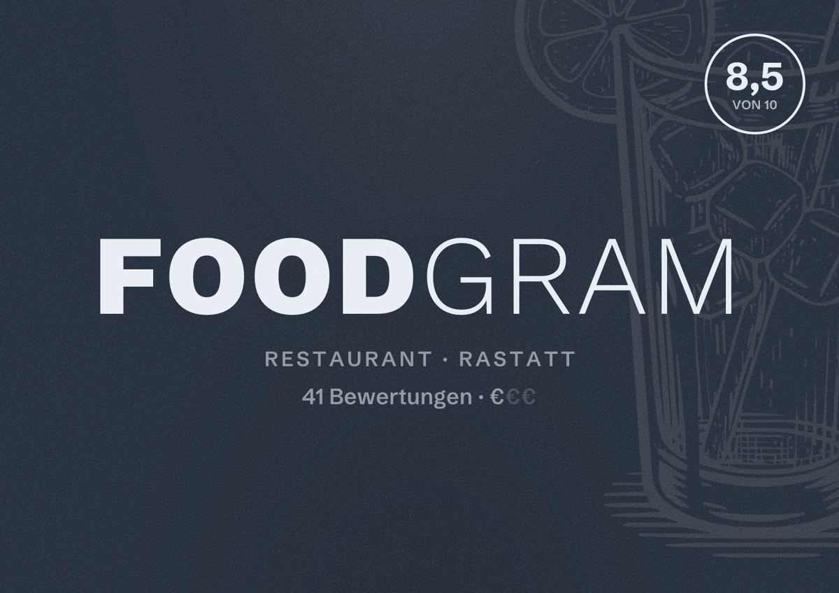 Illustriertes Poster von Foodgram, Restaurant in Rastatt: Bewertung 8,5 von 10 aus 41 Bewertungen, Preisniveau €
