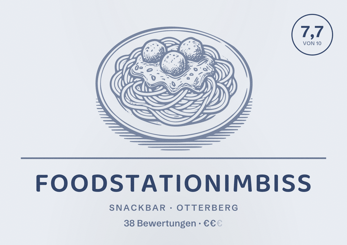 Illustriertes Poster von Foodstationimbiss, Snackbar in Otterberg: Bewertung 7,7 von 10 aus 38 Bewertungen, Preisniveau €€