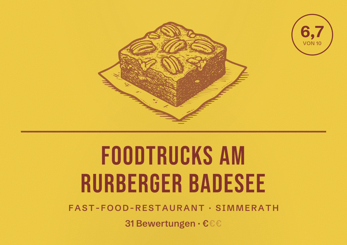 Illustriertes Poster von Foodtrucks am Rurberger Badesee, Fast-Food-Restaurant in Simmerath: Bewertung 6,7 von 10 aus 31 Bewertungen, Preisniveau €