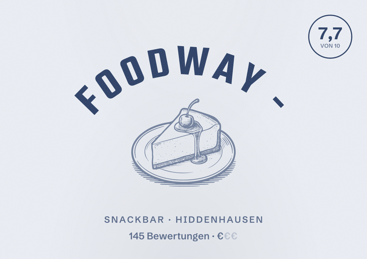 Illustriertes Poster von FoodWay -, Snackbar in Hiddenhausen: Bewertung 7,7 von 10 aus 145 Bewertungen, Preisniveau €